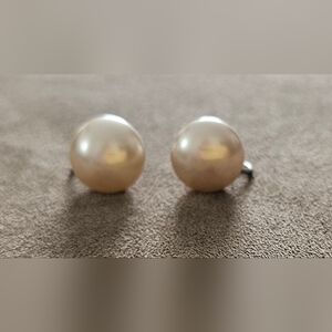 Vintage Faux Pearl Screw Back Earrings Silvertone Signed Barbara Lee